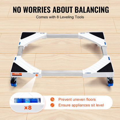 Mini Kylskåpsställ Universal Tvättställ, justerbart Kylskåpsställ med släta hjul, Tvättmaskinssockel Multifunktionell bas för tvättmaskin och torktumlare, 381-615 mm bred utbyggbar