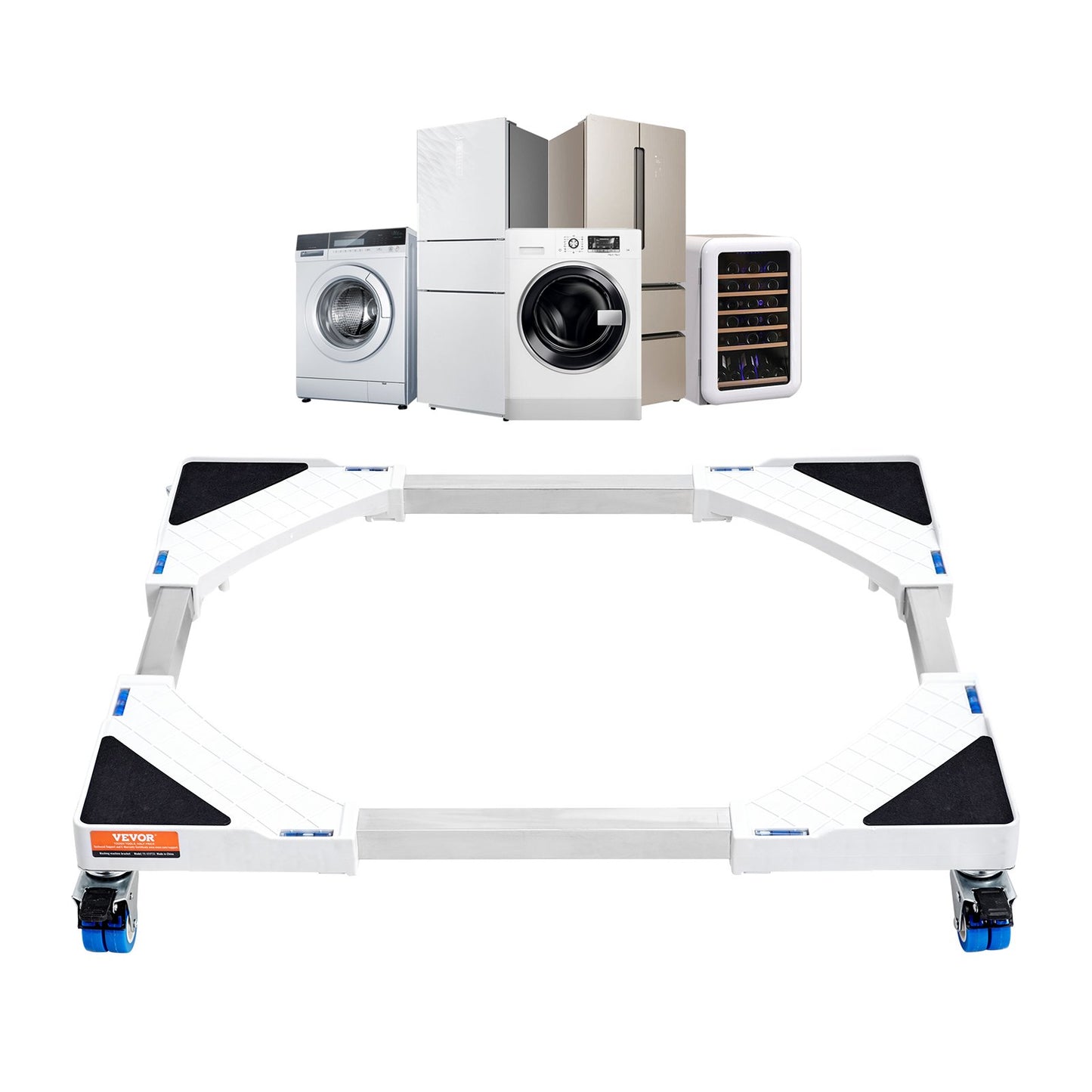 Mini Kylskåpsställ Universal Tvättställ, justerbart Kylskåpsställ med släta hjul, Tvättmaskinssockel Multifunktionell bas för tvättmaskin och torktumlare, 381-615 mm bred utbyggbar