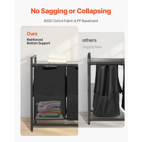 4-section laundry sorter with pull-out bags, metal frame and wooden table top | EU