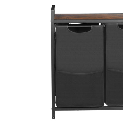 4 Section Laundry Sorter, Large Laundry Hamper with Metal Frame and Wooden Tabletop, Freestanding Storage Organizer Baskets with Pull-Out 600D Oxford Cloth Bags for Dirty Clothes, Bathroom