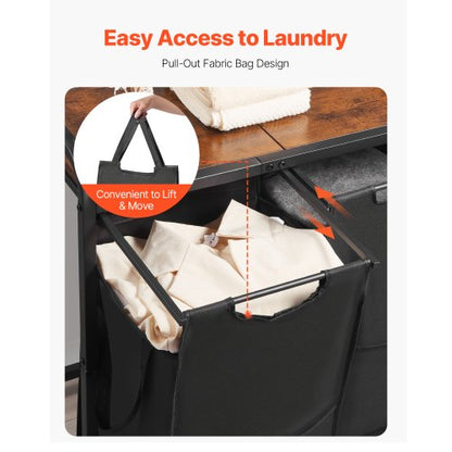 2-teiliger Wäschesortierer mit ausziehbaren Beuteln, Metallrahmen und Holztischplatte | EU