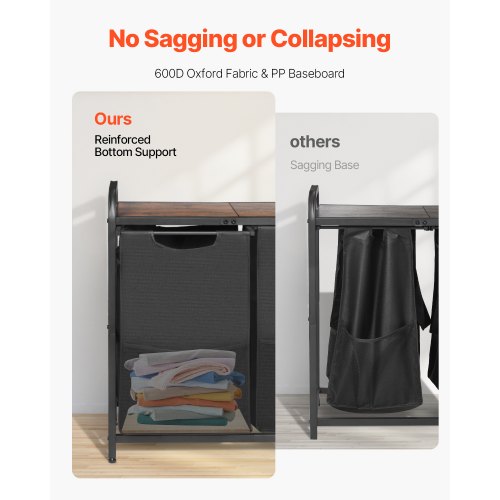 2-teiliger Wäschesortierer mit ausziehbaren Beuteln, Metallrahmen und Holztischplatte | EU