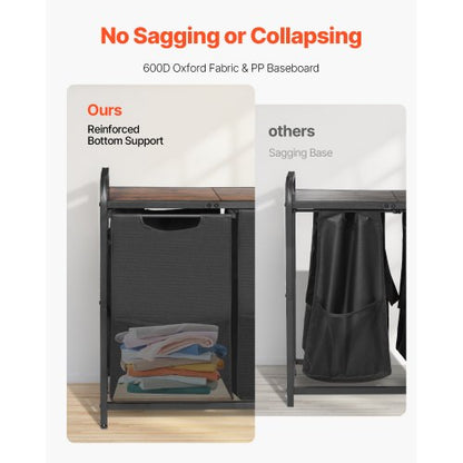 2-teiliger Wäschesortierer mit ausziehbaren Beuteln, Metallrahmen und Holztischplatte | EU