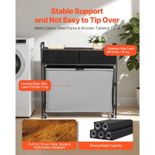 3-teiliger Wäschekorb mit Rollschubladen, Haken und Rädern | EU