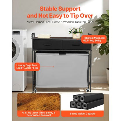 3-teiliger Wäschekorb mit Rollschubladen, Haken und Rädern | EU