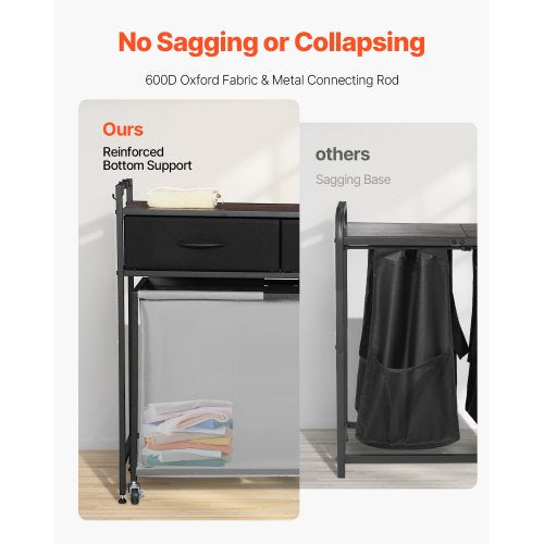 3-teiliger Wäschekorb mit Rollschubladen, Haken und Rädern | EU