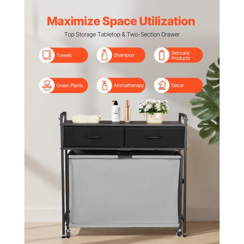 3-teiliger Wäschekorb mit Rollschubladen, Haken und Rädern | EU