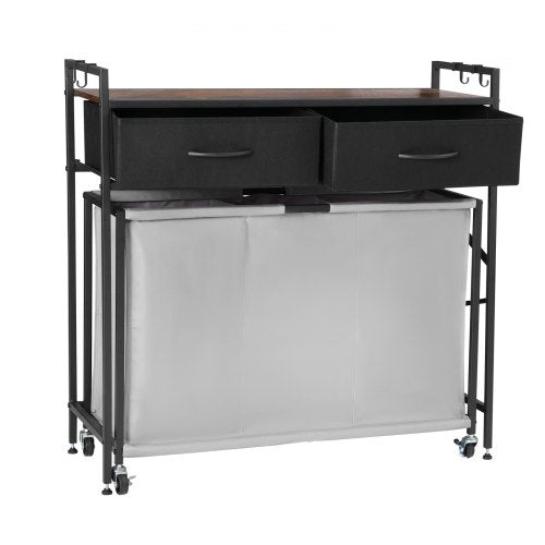 3-teiliger Wäschekorb mit Rollschubladen, Haken und Rädern | EU