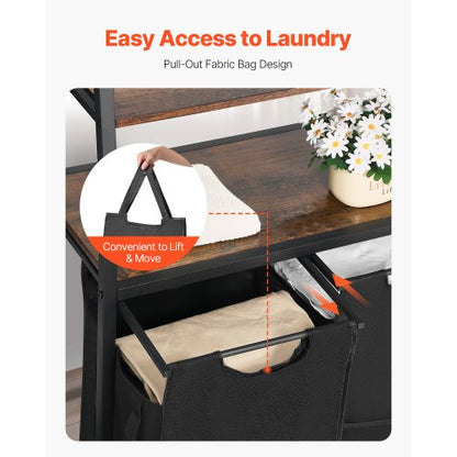 4-stöckiger Wäschekorb mit Ablagen und Haken, 2 Fächer | EU