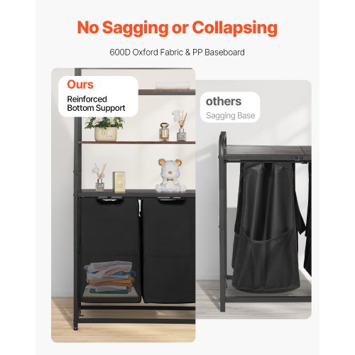 4-stöckiger Wäschekorb mit Ablagen und Haken, 2 Fächer | EU