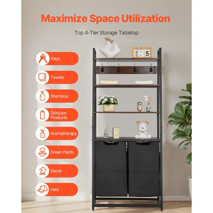 4-stöckiger Wäschekorb mit Ablagen und Haken, 2 Fächer | EU