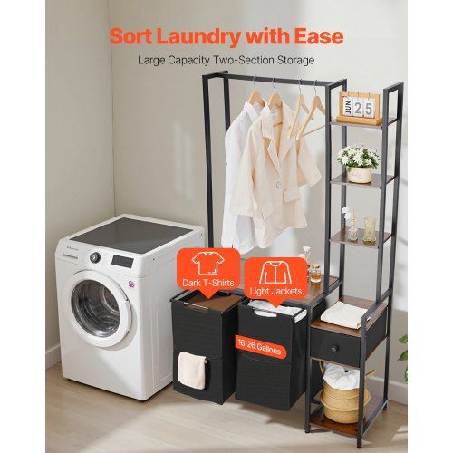 3-stöckiger Wäschekorb mit Ablage, hoher Wäschekorb mit Ablagen, 2 Fächer | EU