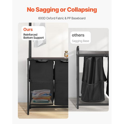 3-stöckiger Wäschekorb mit Ablage, hoher Wäschekorb mit Ablagen, 2 Fächer | EU