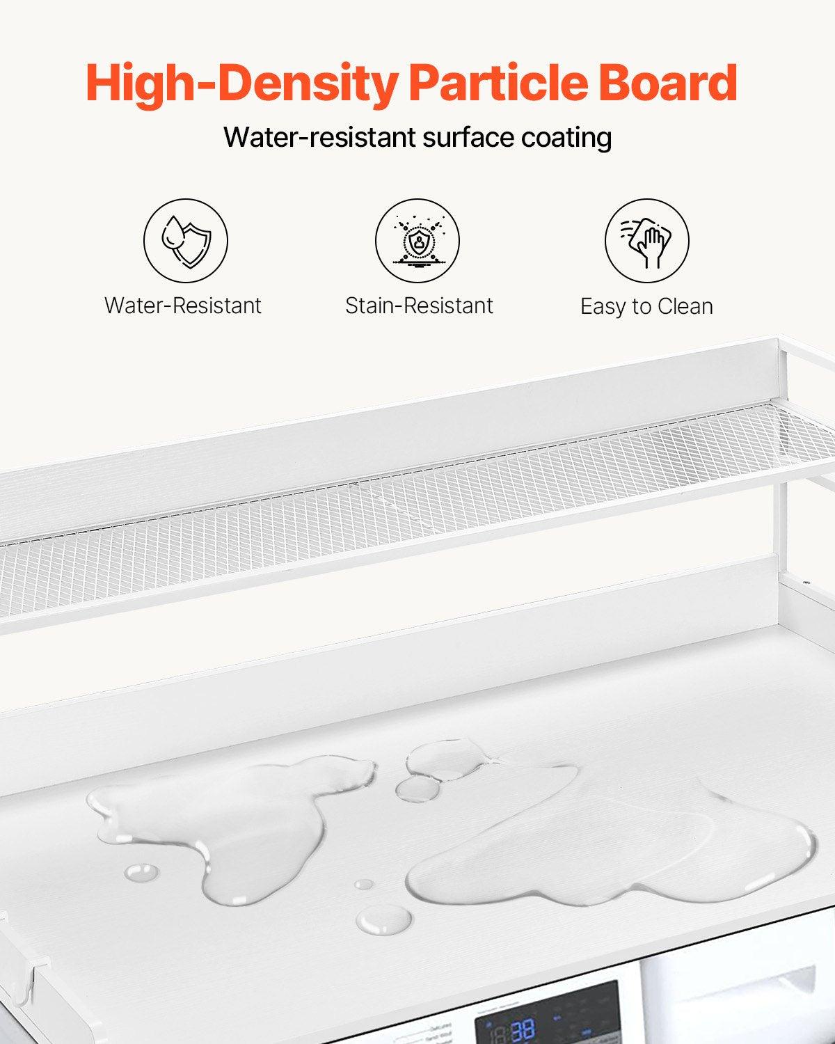 Washer Dryer Countertop with 2-Tier Shelf, 54" x 27" Wooden Washer and Dryer Countertop with Anti-Slip Pads, Water-Resistant Laundry Topper Cover for Laundry Room Organization and Storage, White