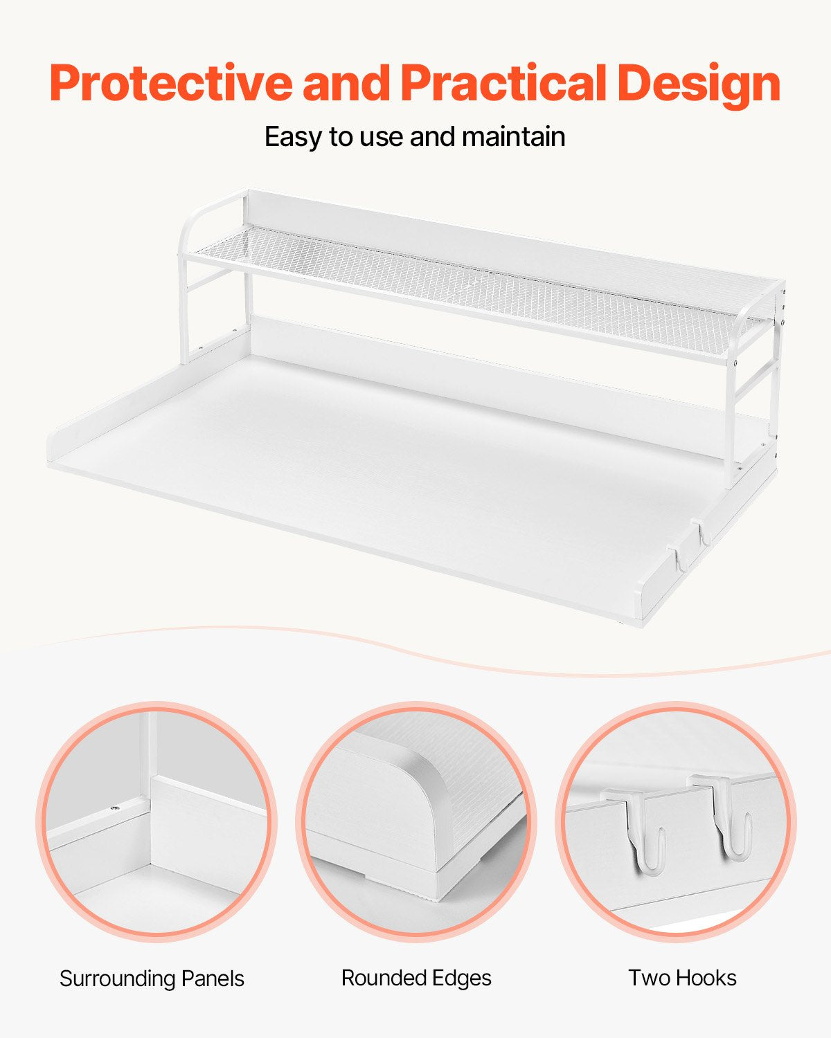 Washer Dryer Countertop with 2-Tier Shelf, 54" x 27" Wooden Washer and Dryer Countertop with Anti-Slip Pads, Water-Resistant Laundry Topper Cover for Laundry Room Organization and Storage, White
