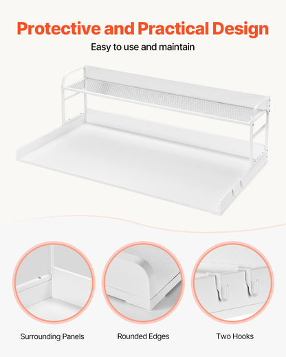 Washer Dryer Countertop with 2-Tier Shelf, 54" x 27" Wooden Washer and Dryer Countertop with Anti-Slip Pads, Water-Resistant Laundry Topper Cover for Laundry Room Organization and Storage, White