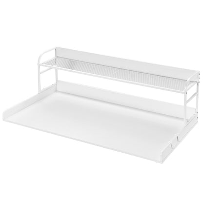 Washer Dryer Countertop with 2-Tier Shelf, 54" x 27" Wooden Washer and Dryer Countertop with Anti-Slip Pads, Water-Resistant Laundry Topper Cover for Laundry Room Organization and Storage, White