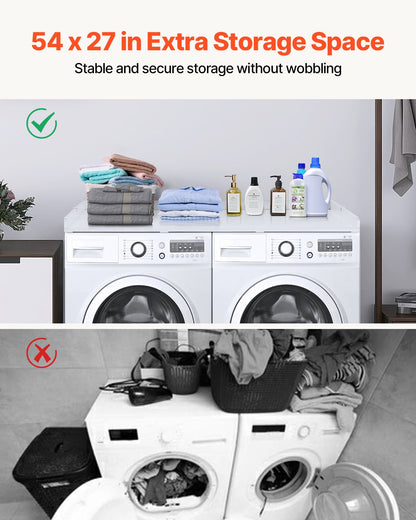 Washer Dryer Countertop, 54" x 27" Wooden Washer and Dryer Countertop, Water-Resistant Laundry Machine Topper Cover with Anti-Slip Pads, for Laundry Room Organization and Storage, White