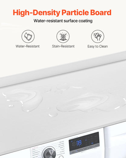 Washer Dryer Countertop, 54" x 27" Wooden Washer and Dryer Countertop, Water-Resistant Laundry Machine Topper Cover with Anti-Slip Pads, for Laundry Room Organization and Storage, White