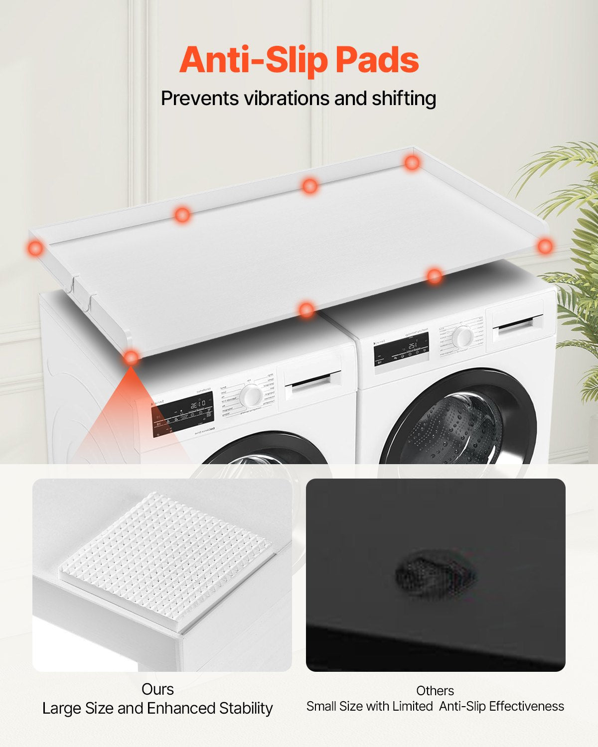 Washer Dryer Countertop, 54" x 27" Wooden Washer and Dryer Countertop, Water-Resistant Laundry Machine Topper Cover with Anti-Slip Pads, for Laundry Room Organization and Storage, White