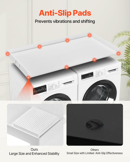 Washer Dryer Countertop, 54" x 27" Wooden Washer and Dryer Countertop, Water-Resistant Laundry Machine Topper Cover with Anti-Slip Pads, for Laundry Room Organization and Storage, White