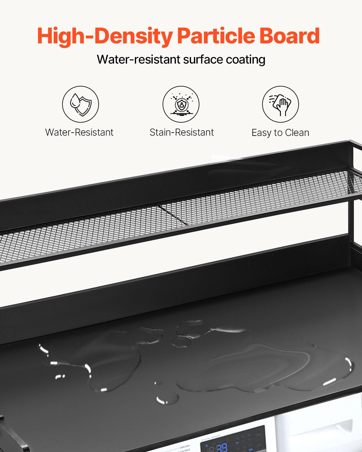 Washer Dryer Countertop with 2-Tier Shelf, 54" x 27" Wooden Washer and Dryer Countertop with Anti-Slip Pads, Water-Resistant Laundry Topper Cover for Laundry Room Organization and Storage, Black