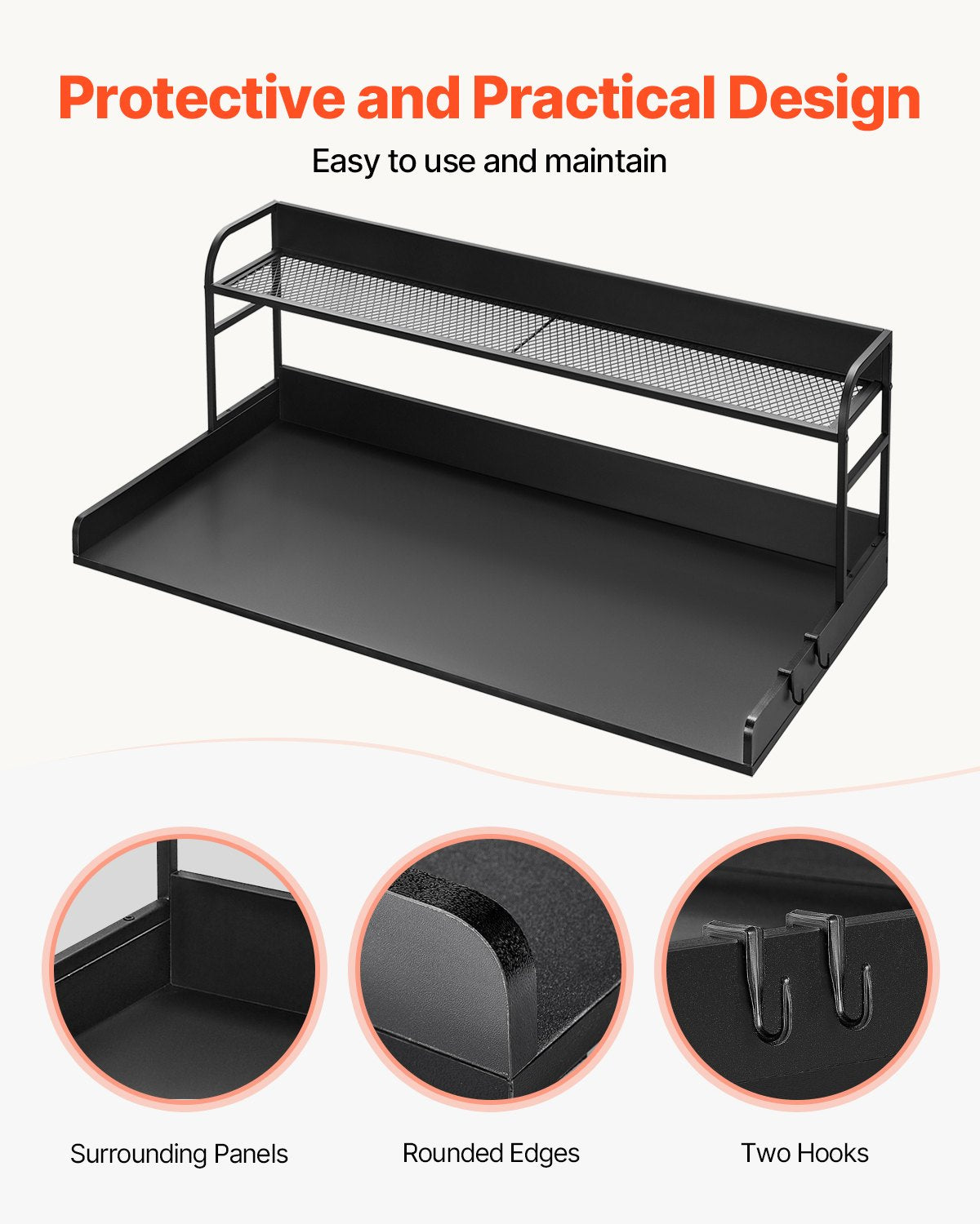 Washer Dryer Countertop with 2-Tier Shelf, 54" x 27" Wooden Washer and Dryer Countertop with Anti-Slip Pads, Water-Resistant Laundry Topper Cover for Laundry Room Organization and Storage, Black