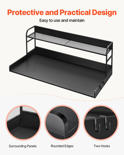 Washer Dryer Countertop with 2-Tier Shelf, 54" x 27" Wooden Washer and Dryer Countertop with Anti-Slip Pads, Water-Resistant Laundry Topper Cover for Laundry Room Organization and Storage, Black