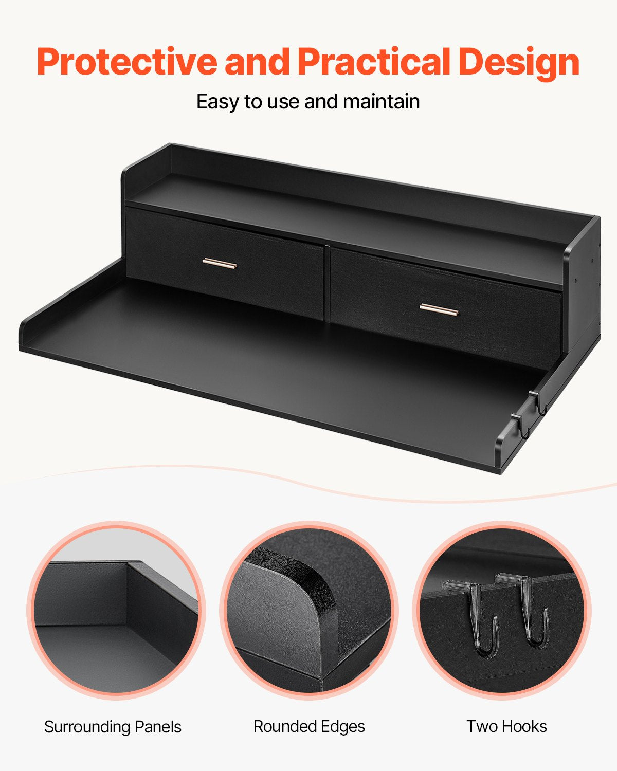 2 Drawers Washer Dryer Countertop with 2-Tier Shelf, 54" x 27" Wooden Washer and Dryer Countertop with Non-Slip Pads, Water-Resistant Laundry Topper for Laundry Room Organization, Black