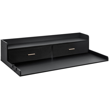 2 Drawers Washer Dryer Countertop with 2-Tier Shelf, 54" x 27" Wooden Washer and Dryer Countertop with Non-Slip Pads, Water-Resistant Laundry Topper for Laundry Room Organization, Black