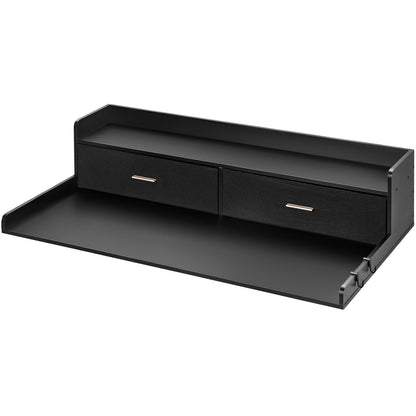 2 Drawers Washer Dryer Countertop with 2-Tier Shelf, 54" x 27" Wooden Washer and Dryer Countertop with Non-Slip Pads, Water-Resistant Laundry Topper for Laundry Room Organization, Black