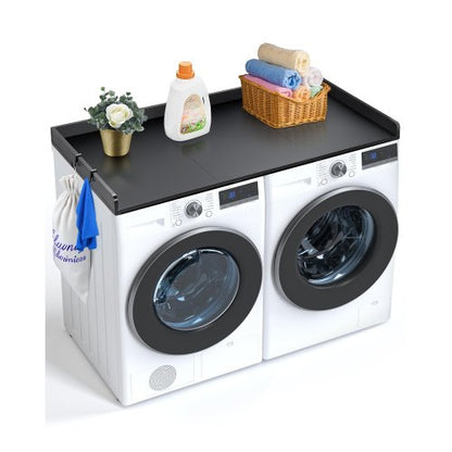 Washer Dryer Countertop with 3 Splicing Panels, 54" x 27" Wooden Washer and Dryer Countertop with Non-Slip Pads, Water-Resistant Laundry Topper for Laundry Room Organization and Storage, Black