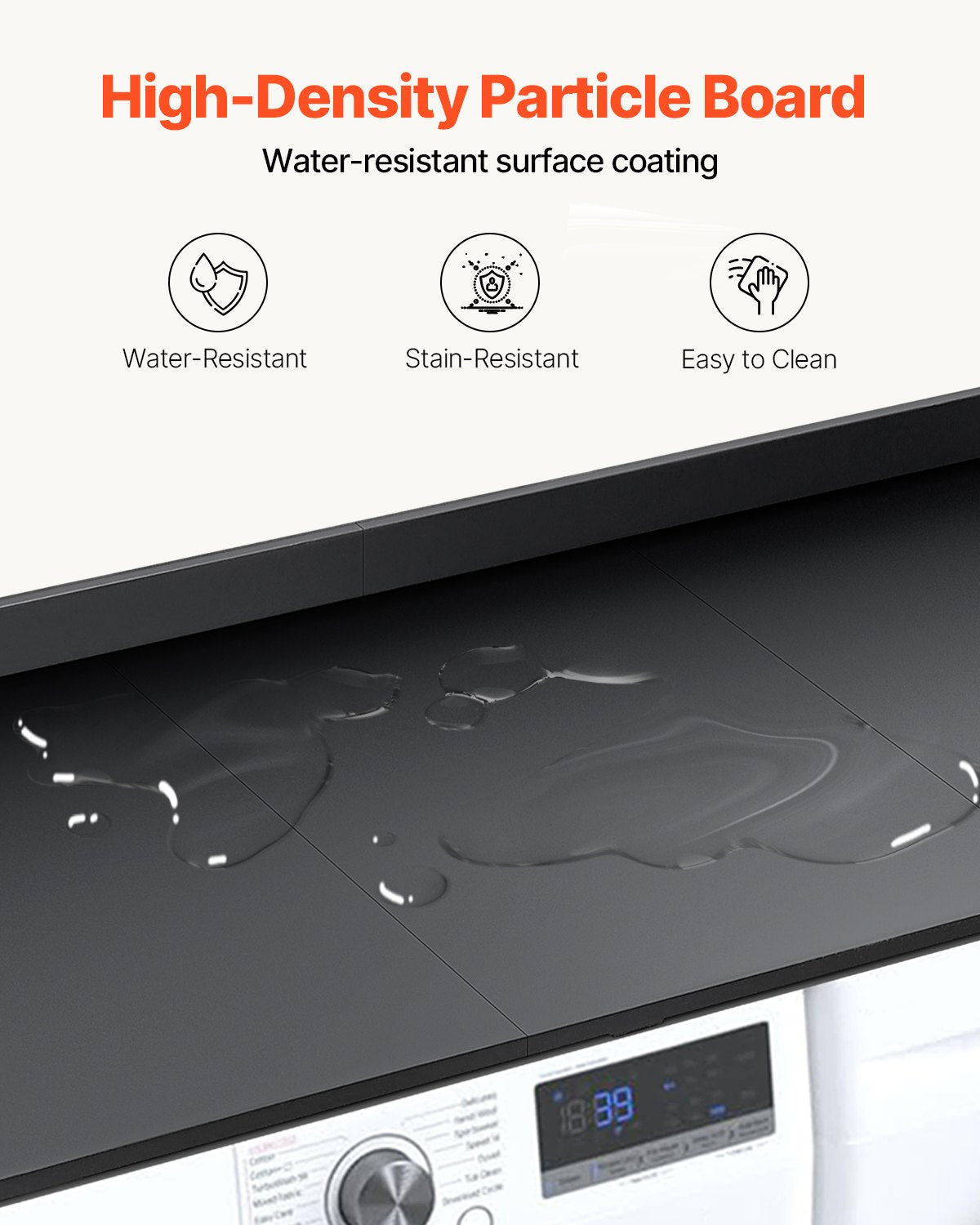 Washer Dryer Countertop with 3 Splicing Panels, 54" x 27" Wooden Washer and Dryer Countertop with Non-Slip Pads, Water-Resistant Laundry Topper for Laundry Room Organization and Storage, Black