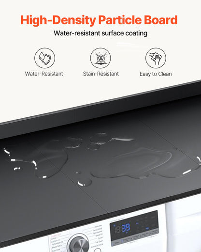 Washer Dryer Countertop with 3 Splicing Panels, 54" x 27" Wooden Washer and Dryer Countertop with Non-Slip Pads, Water-Resistant Laundry Topper for Laundry Room Organization and Storage, Black