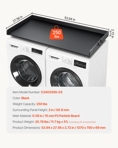 Tvättmaskin och torktumlare Bänkskiva 54" x 27" Tvättmaskin och torktumlare Topper Svart