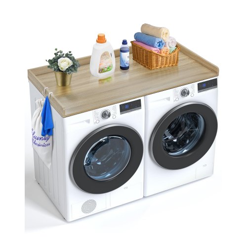 Washer Dryer Countertop, 54" x 27" Wooden Washer and Dryer Countertop, Water-Resistant Laundry Machine Topper Cover with Anti-Slip Pads, for Laundry Room Organization and Storage, Oak