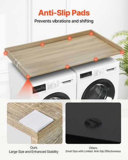 Washer Dryer Countertop, 54" x 27" Wooden Washer and Dryer Countertop, Water-Resistant Laundry Machine Topper Cover with Anti-Slip Pads, for Laundry Room Organization and Storage, Oak