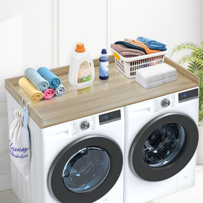 Washer Dryer Countertop, 54" x 27" Wooden Washer and Dryer Countertop, Water-Resistant Laundry Machine Topper Cover with Anti-Slip Pads, for Laundry Room Organization and Storage, Oak