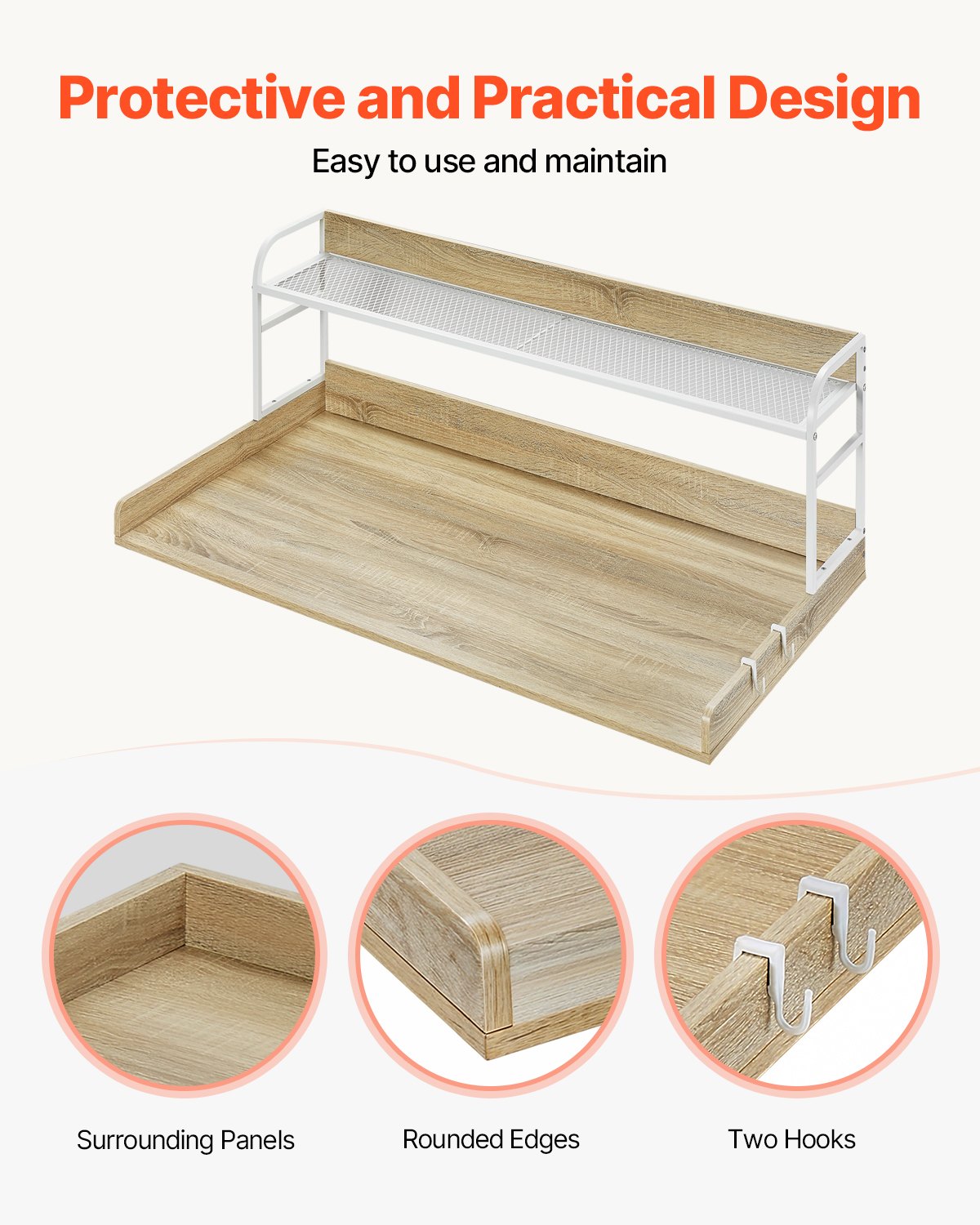 Washer Dryer Countertop with 2-Tier Shelf, 54" x 27" Wooden Washer and Dryer Countertop with Anti-Slip Pads, Water-Resistant Laundry Topper Cover for Laundry Room Organization and Storage, Oak