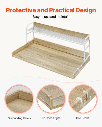 Washer Dryer Countertop with 2-Tier Shelf, 54" x 27" Wooden Washer and Dryer Countertop with Anti-Slip Pads, Water-Resistant Laundry Topper Cover for Laundry Room Organization and Storage, Oak