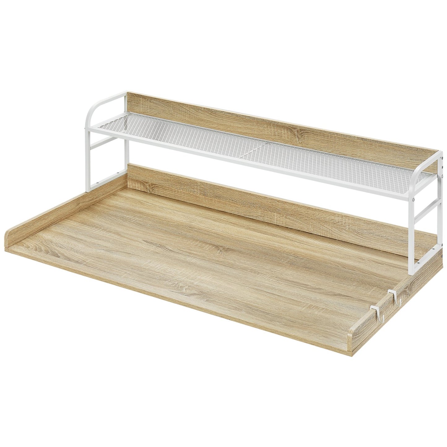 Washer Dryer Countertop with 2-Tier Shelf, 54" x 27" Wooden Washer and Dryer Countertop with Anti-Slip Pads, Water-Resistant Laundry Topper Cover for Laundry Room Organization and Storage, Oak