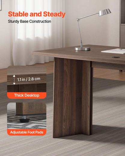 63 in Executive Desk, Large Modern Rectangle Office Table, Heavy Duty Wooden Executive Table with Cable Connection Hole, 250 LBS Load Capacity, Easy Assembly, for Work Study Writing, Walnut
