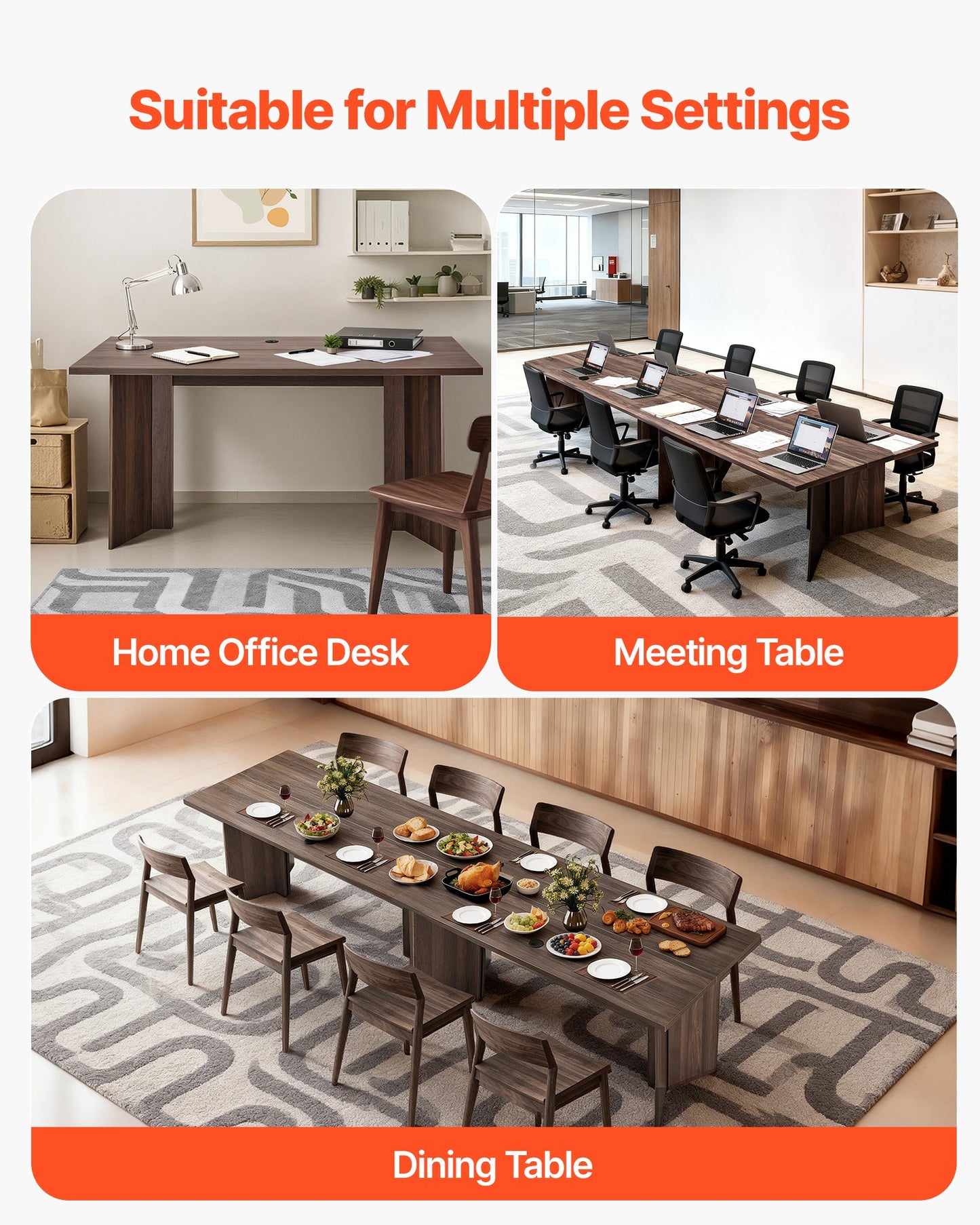 63 in Executive Desk, Large Modern Rectangle Office Table, Heavy Duty Wooden Executive Table with Cable Connection Hole, 250 LBS Load Capacity, Easy Assembly, for Work Study Writing, Walnut