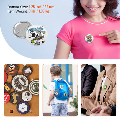 500 Sets 1.25 inch 32mm Pin Back Button Parts, DIY Round Button Badge Parts, Set Includes Metal Top, Plastic/Metal Button, Clear Film, and Blank Paper For Gifts Presents, Machine NOT Included