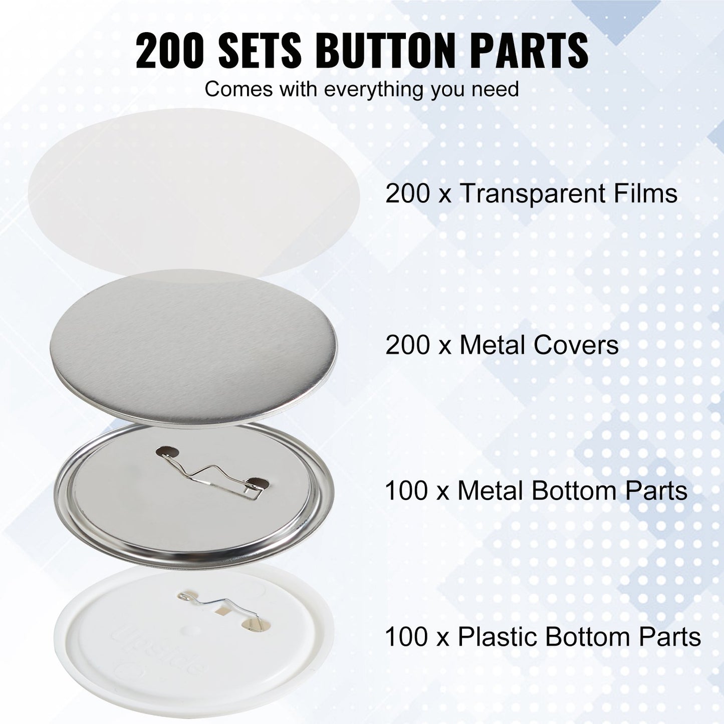 3" 75 mm Button Badge Teile Zubehör für Button Maker Maschine 200 Sets