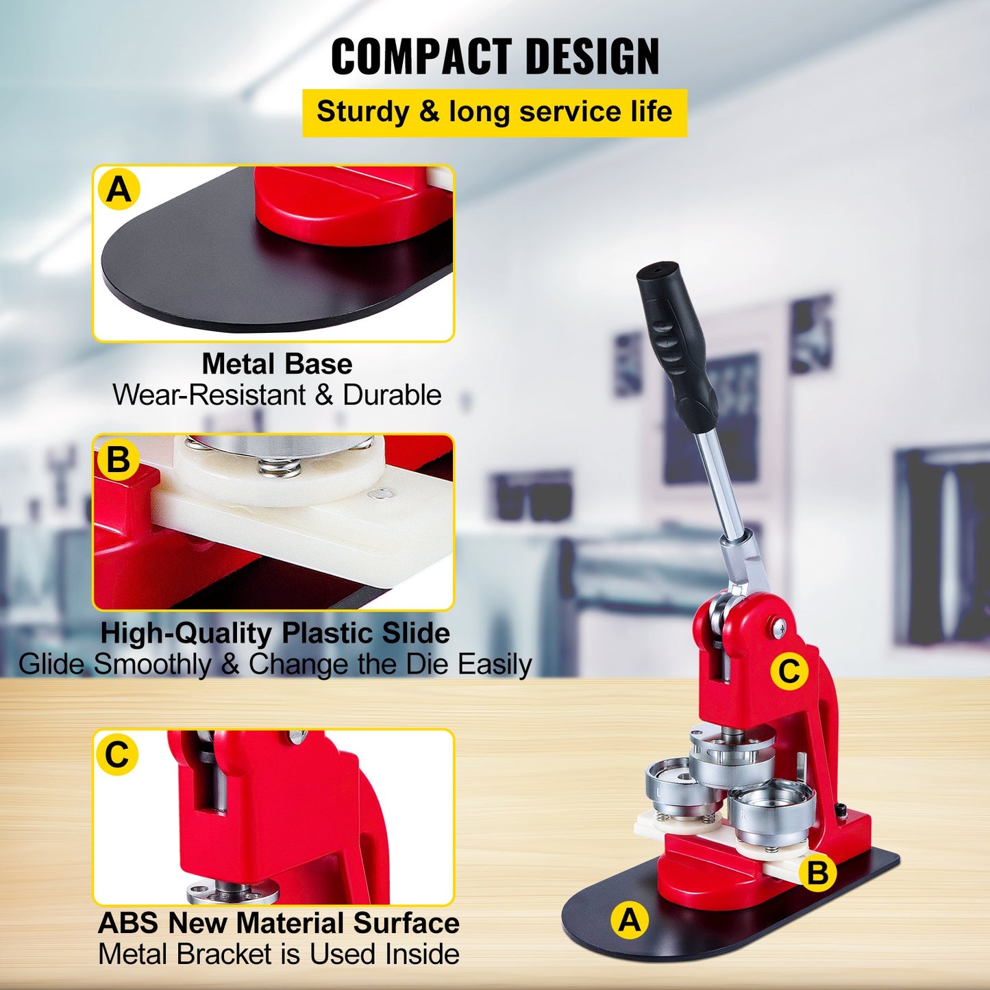 44mm Button Maker 1.73 Button and Badge Maker Machine Button Maker Press Punch Press Machine med 1000 knappar (1000st)