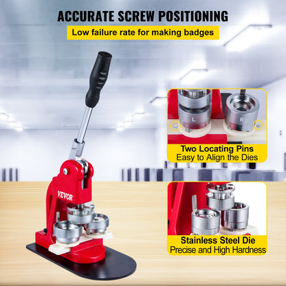 44mm Button Maker 1.73 Button and Badge Maker Machine Button Maker Press Punch Press Machine med 1000 knappar (1000st)