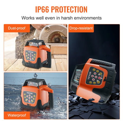 Laser Level, 1650ft, 360 Degree Self Leveling Red Cross Line Laser, 5 Rotation Speeds & 4 Scanning Angles Adjustment, IP66 Waterproof Remote Control Manual Self-leveling Mode, Battery Included