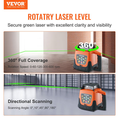 Laser Level, 2000ft, 360 Degree Self Leveling Green Cross Line Laser, 5 Rotation Speeds & 4 Scanning Angles Adjustment, IP66 Waterproof Remote Control Manual Self-leveling Mode, Battery Included