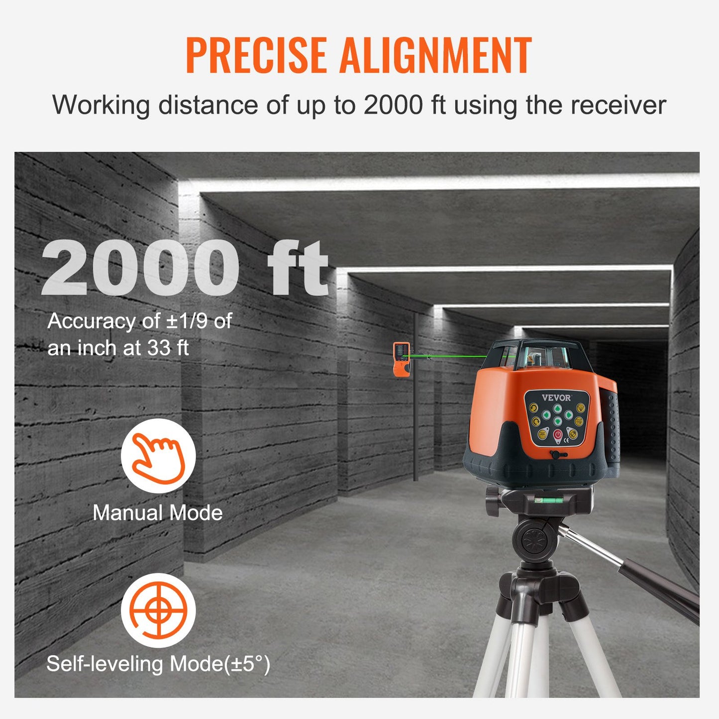Laser Level, 2000ft, 360 Degree Self Leveling Green Cross Line Laser, 5 Rotation Speeds & 4 Scanning Angles Adjustment, IP66 Waterproof Remote Control Manual Self-leveling Mode, Battery Included